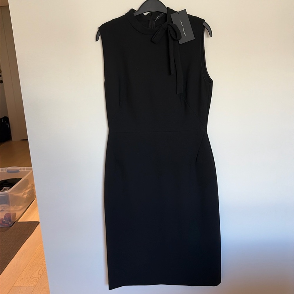 Zara Woman Black Tie Neck Dress, mid length